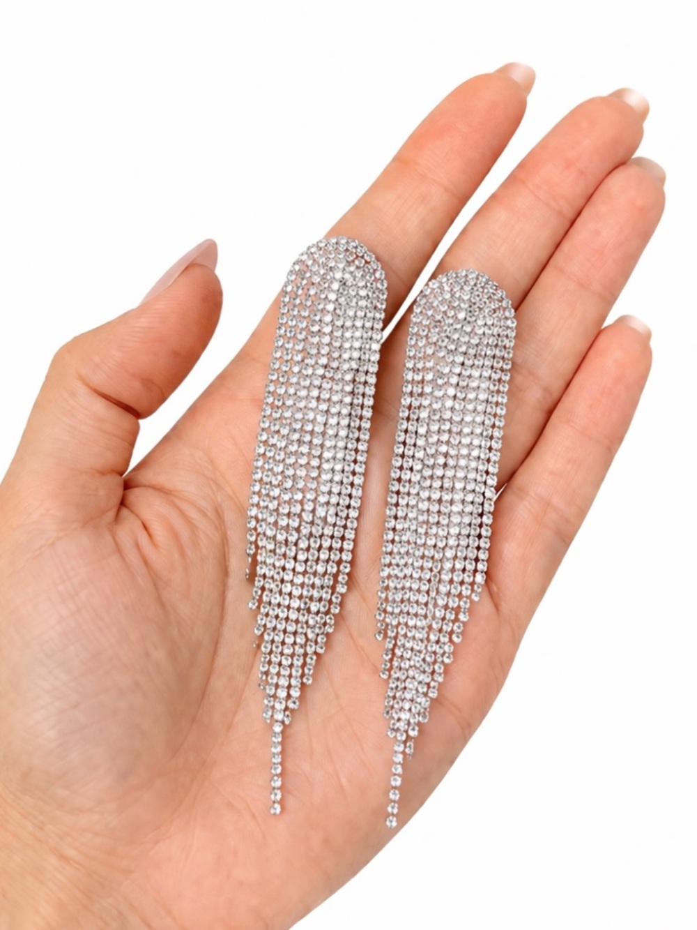 Silver Rhinestone Chandelier Earrings Long Statement Bridal Prom Jewelry NWT